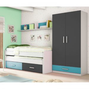 Dormitorio juvenil 419 color olmo/grafito/azul