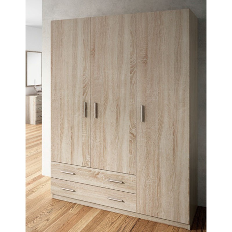 Armario 3 puertas abatibles Blanco Niza tirador standar, 149x232x52 cm -  Mueblam