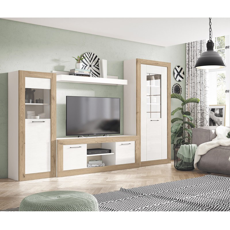 Muebles de salón en blanco y madera